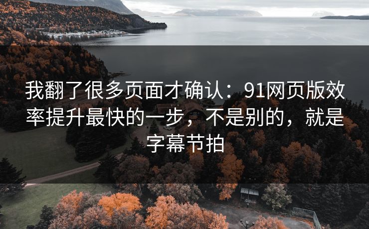 我翻了很多页面才确认：91网页版效率提升最快的一步，不是别的，就是字幕节拍
