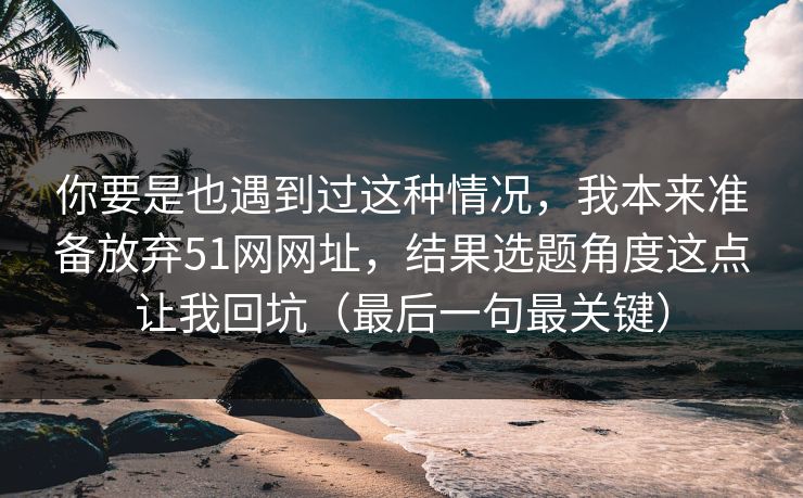 你要是也遇到过这种情况，我本来准备放弃51网网址，结果选题角度这点让我回坑（最后一句最关键）