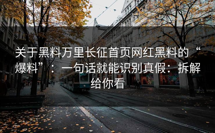 关于黑料万里长征首页网红黑料的“爆料”：一句话就能识别真假：拆解给你看